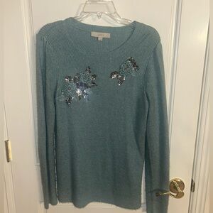 Loft Embellished Roses with Sequins Sweater Size Medium
